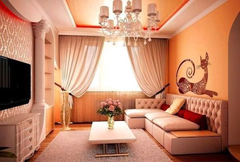 дизайн персиковой гостиной