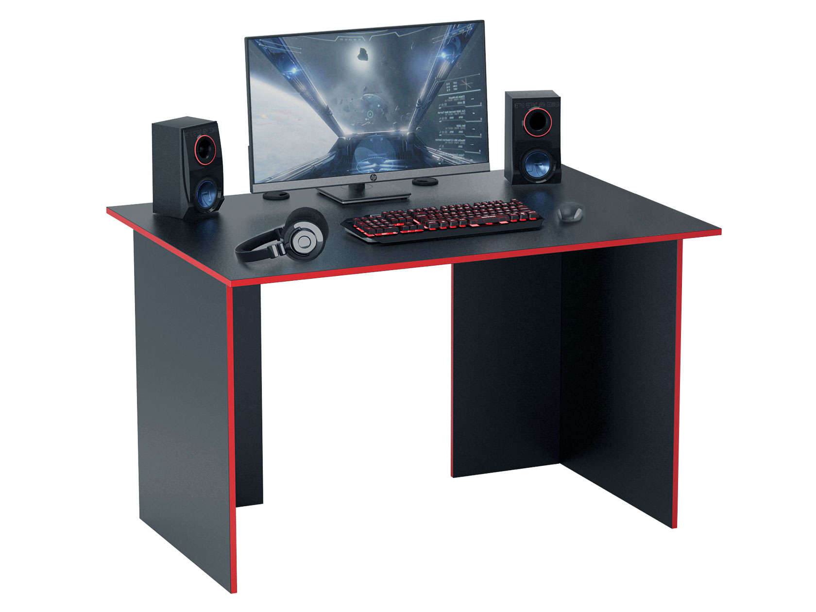 Компьютерный стол Интерплей-2 черный с красной кромкой