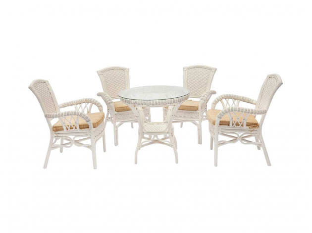 Комплект плетеной мебели Комплект обеденный "ANDREA" ( стол со стеклом + 4 кресла + подушки)