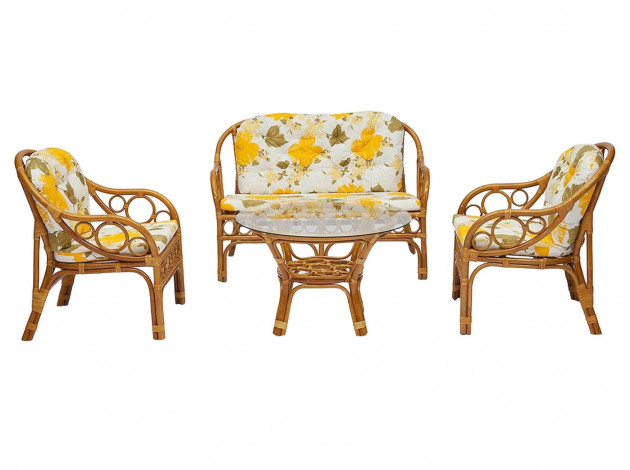Комплект садовой мебели Комплект для отдыха "BAHAMA" (диван + 2 кресла + стол со стеклом ) /с подушками/