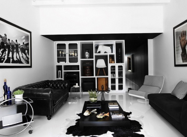 черно-белый интерьер гостиной