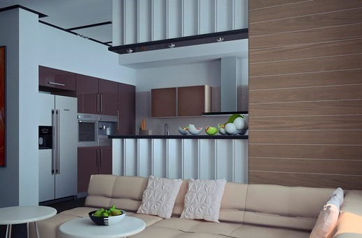 дизайн гостиной-кухни в квартире студии
